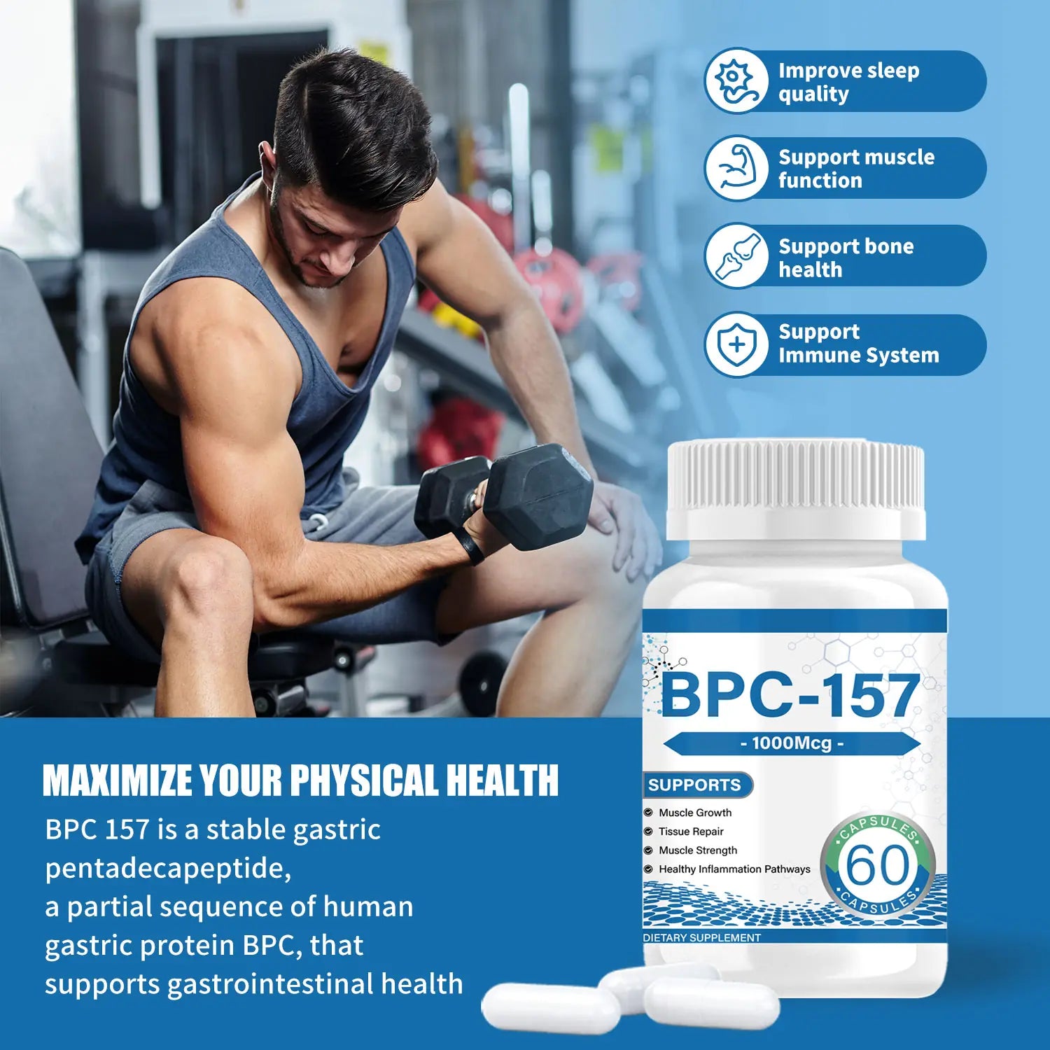 WISHCA BPC-157 1000mcg Capsules: Muscle Recovery & Gut Health (60ct) - WISHCA