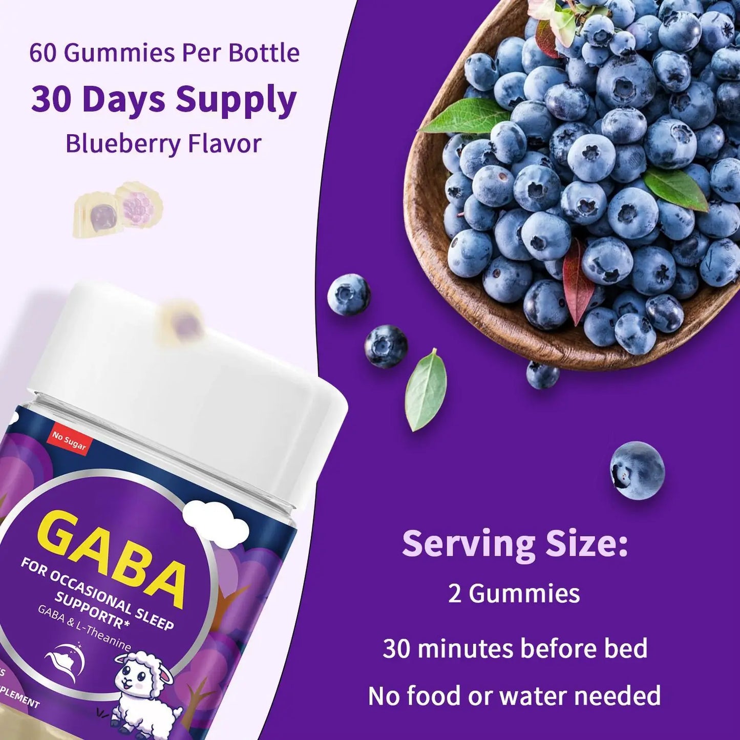 WISHCA GABA Sleep Gummy – Blueberry Flavor | High-Quality Sleep Support | 60 Count