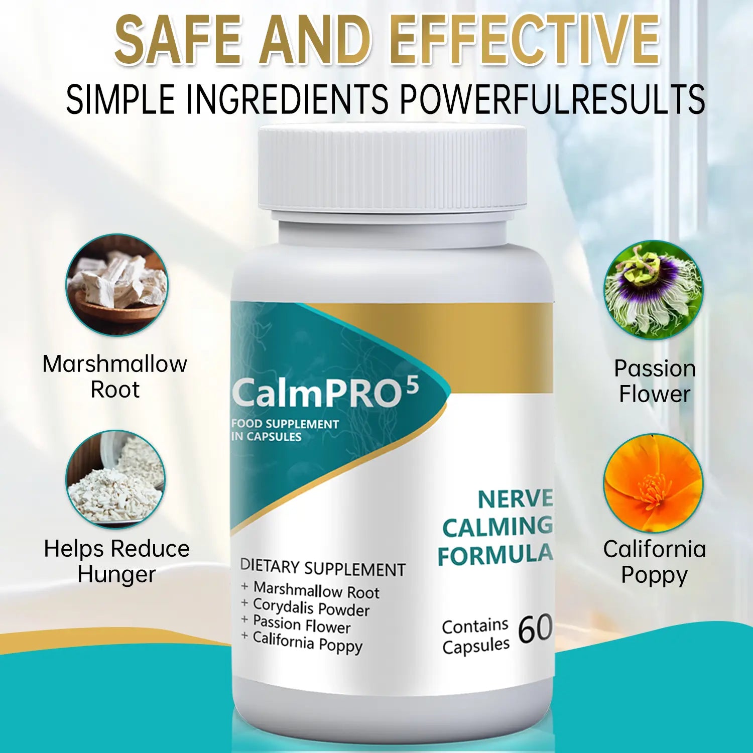 CalmPRO5 Nerve Calming Formula Capsules: All Natural Stress & Sleep Aid (60ct) - WISHCA