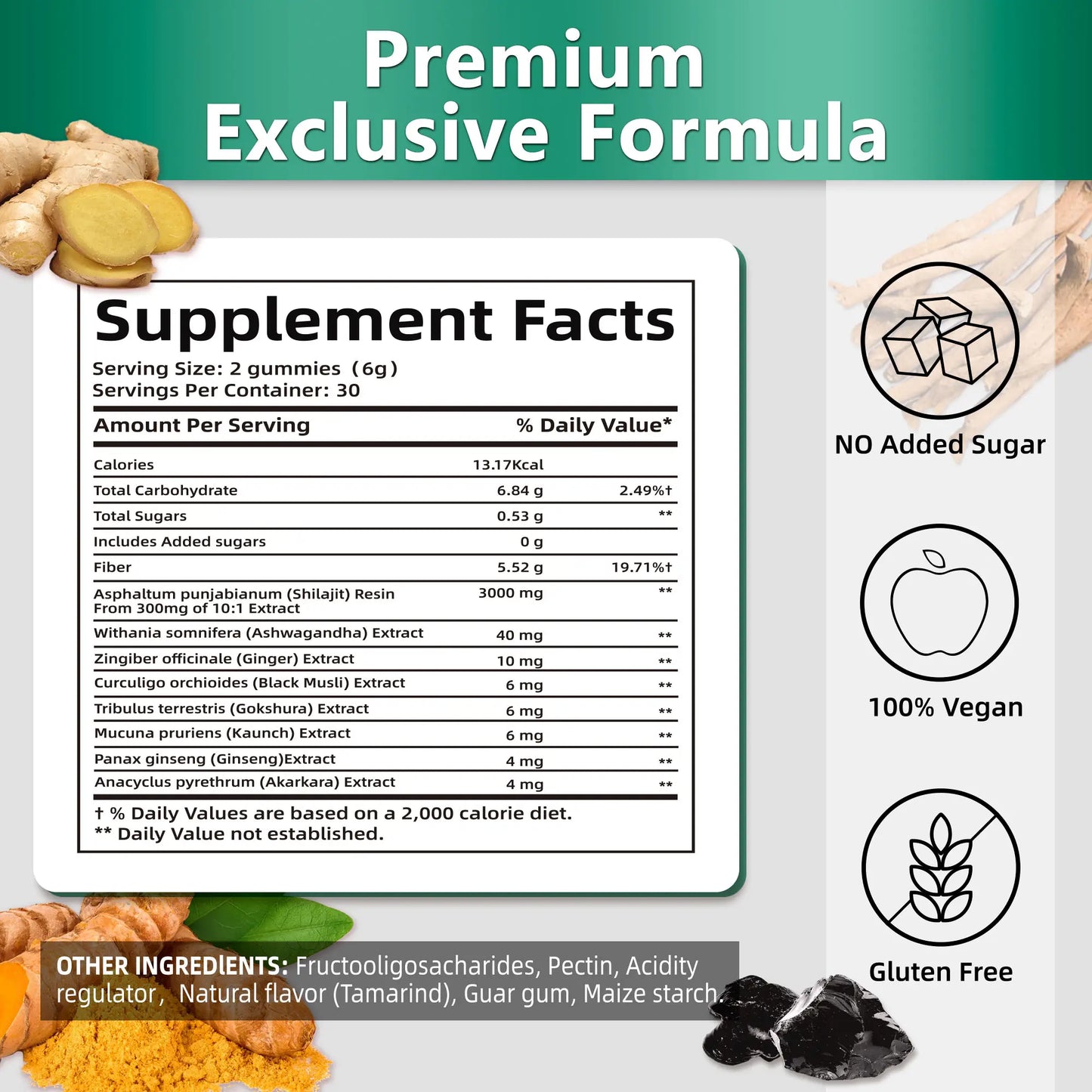 WISHCA | Gold Standard Shilajit Gummies | 75% Fulvic Acid & Ashwagandha | Pure Energy from the Himalayas(60ct)