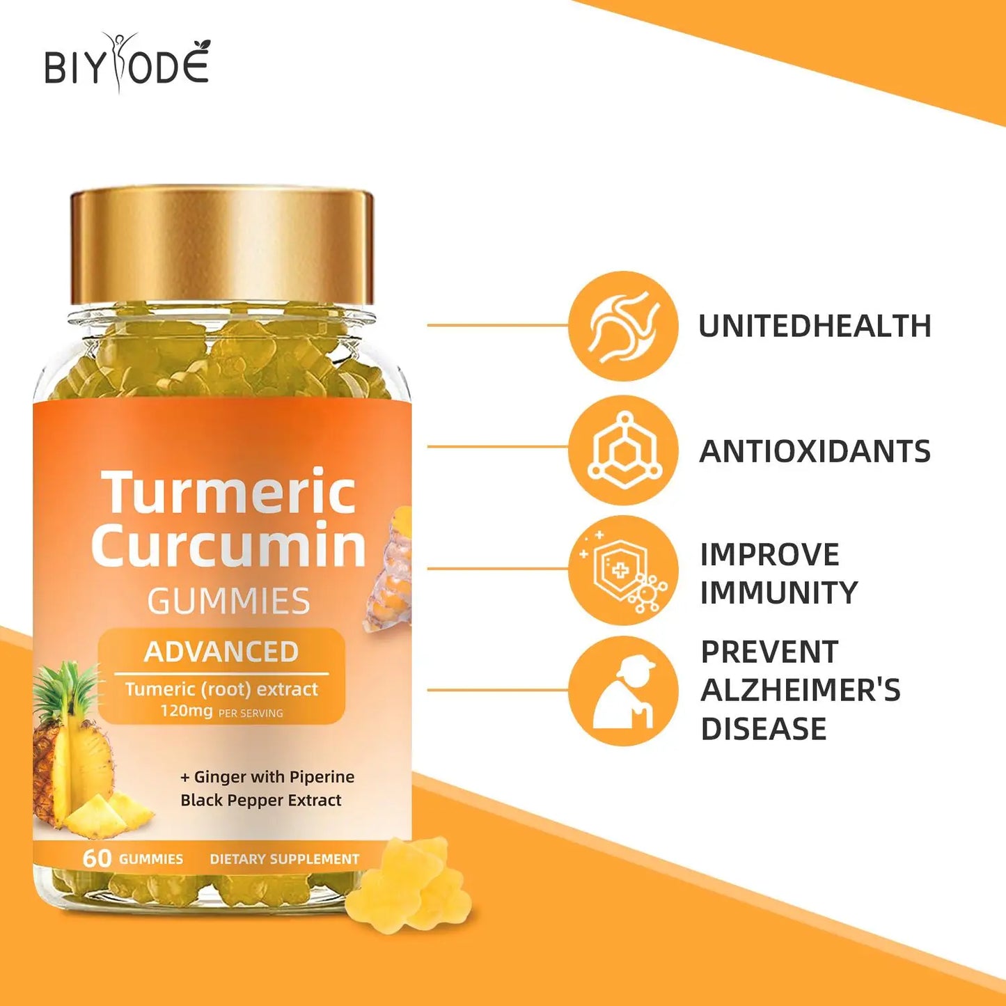 WISHCA Turmeric Curcumin Gummies: Max Absorption for Joint & Immune Health (60ct)