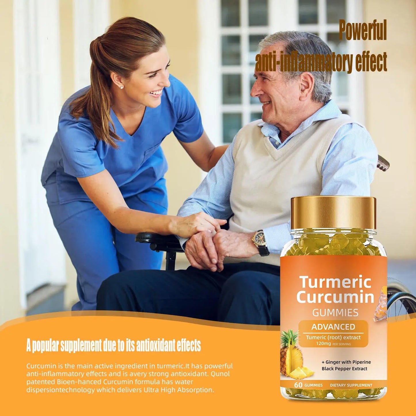 WISHCA Turmeric Curcumin Gummies: Max Absorption for Joint & Immune Health (60ct)