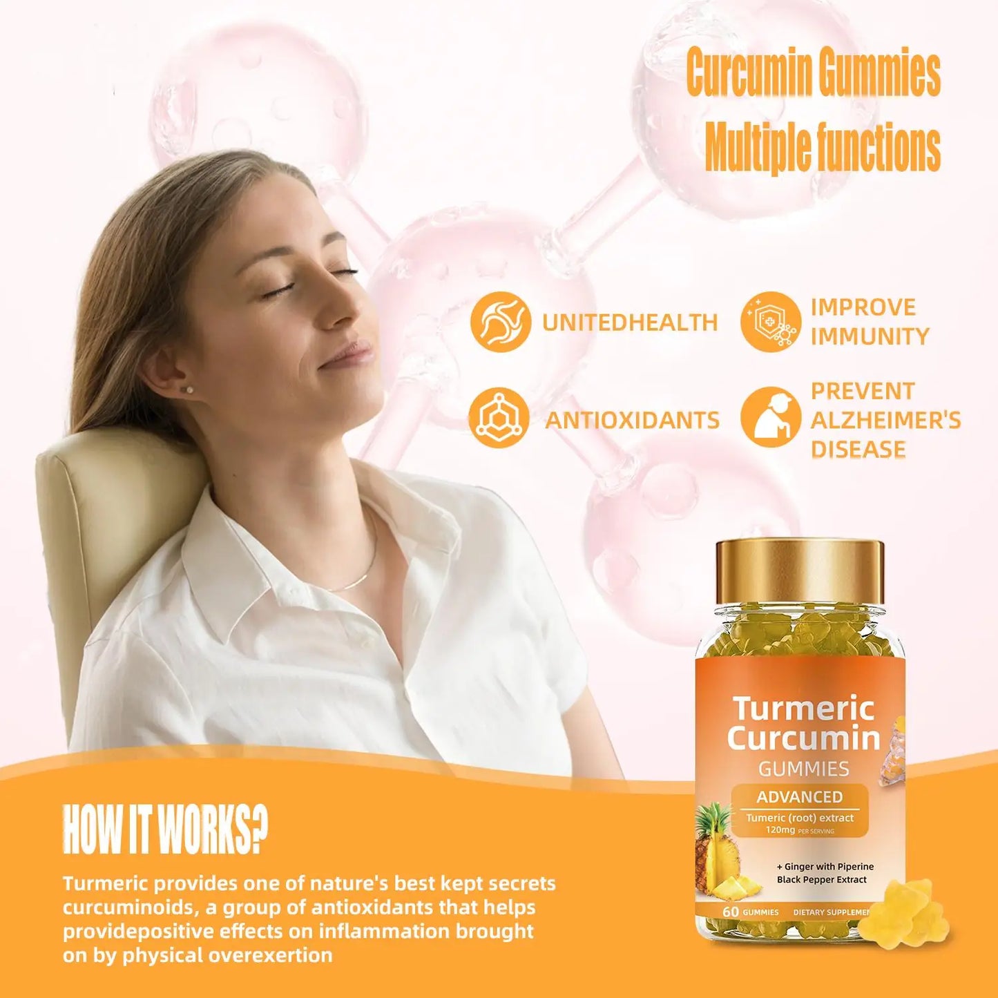 WISHCA Turmeric Curcumin Gummies: Max Absorption for Joint & Immune Health (60ct)