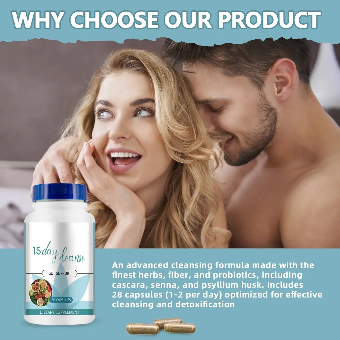 WISHCA 15-Day Cleanse Capsules: Supporting Your Digestive Wellness Journey (30 Count)