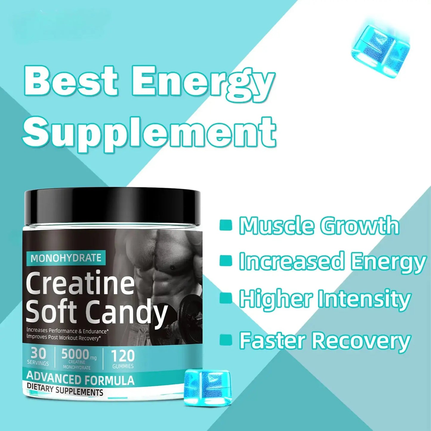 WISHCA Creatine Gummies 5000mg: Muscle, Energy & Recovery (120 Count)