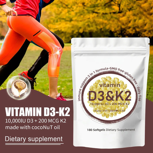 WISHCA Premium Vitamin D3 & K2 Softgels: Optimal Bone & Immune Support with MK-7 and Coconut Oil(180ct)